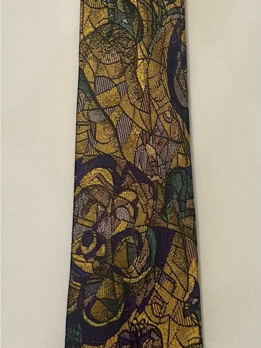 Florenzi Collection Men’s Gold, Purple & Green Abstract Pattern jacqard necktie